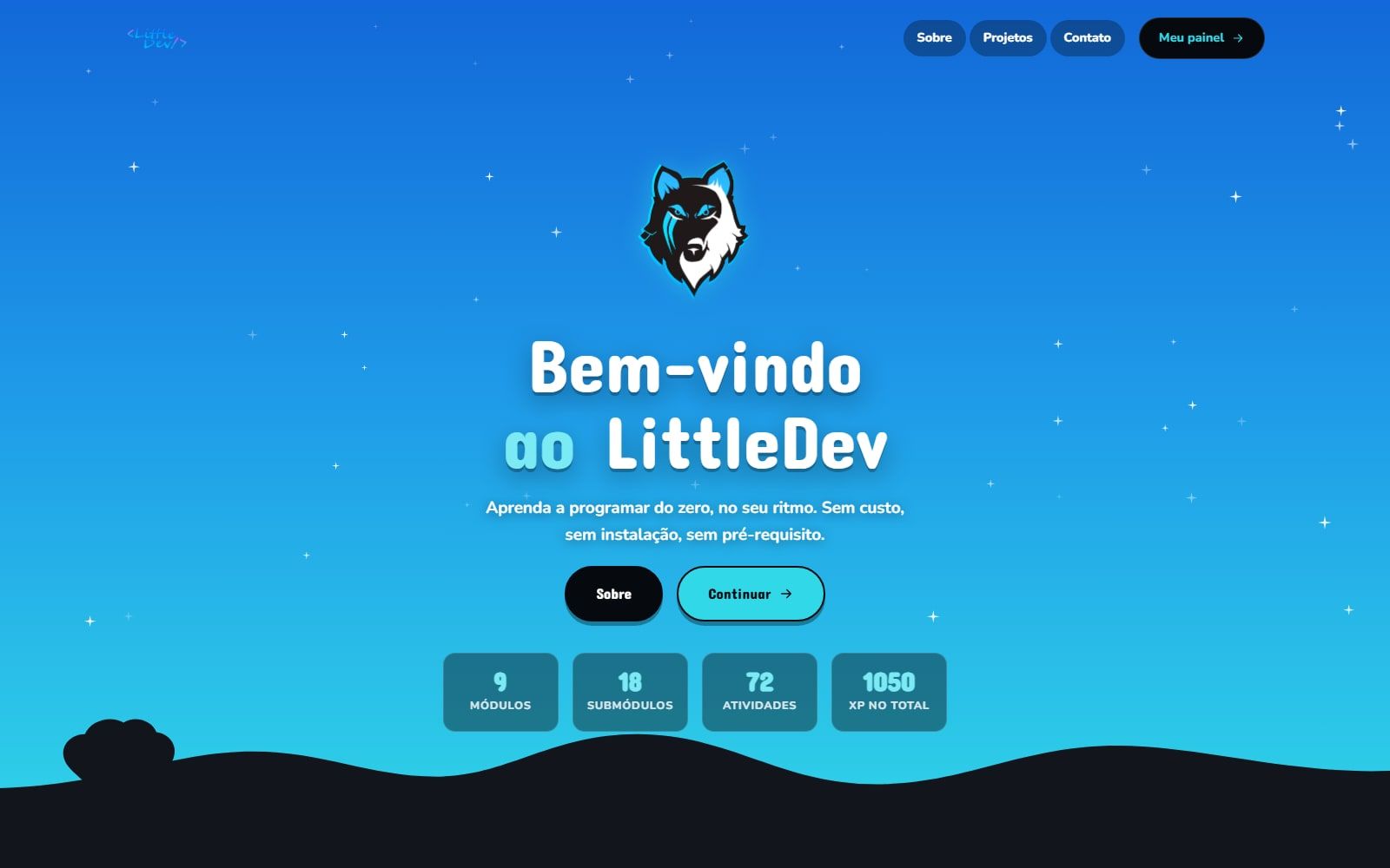 Abertura, com o céu estrelado redesenhado em CSS