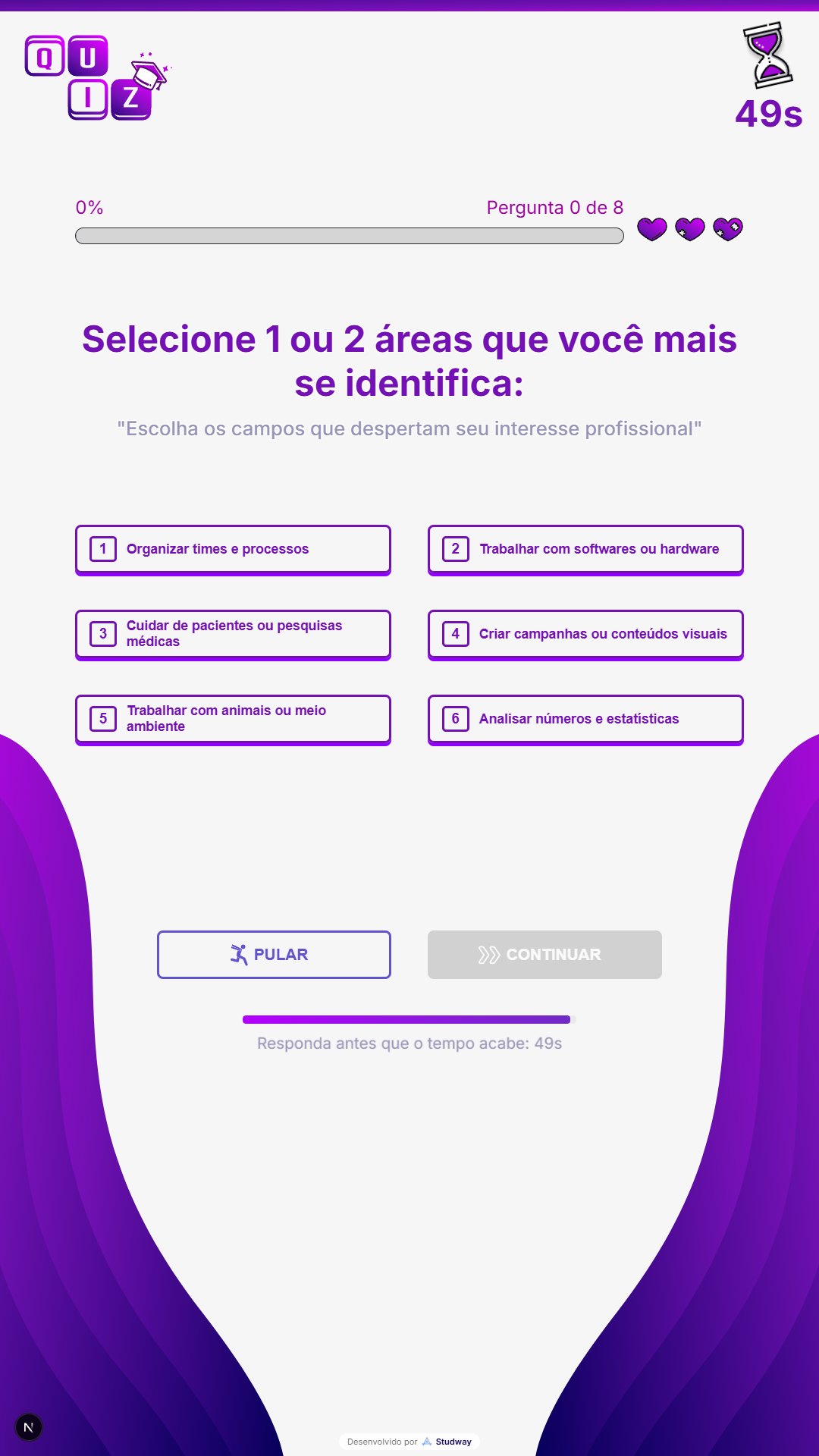 Questão com cronômetro e vidas