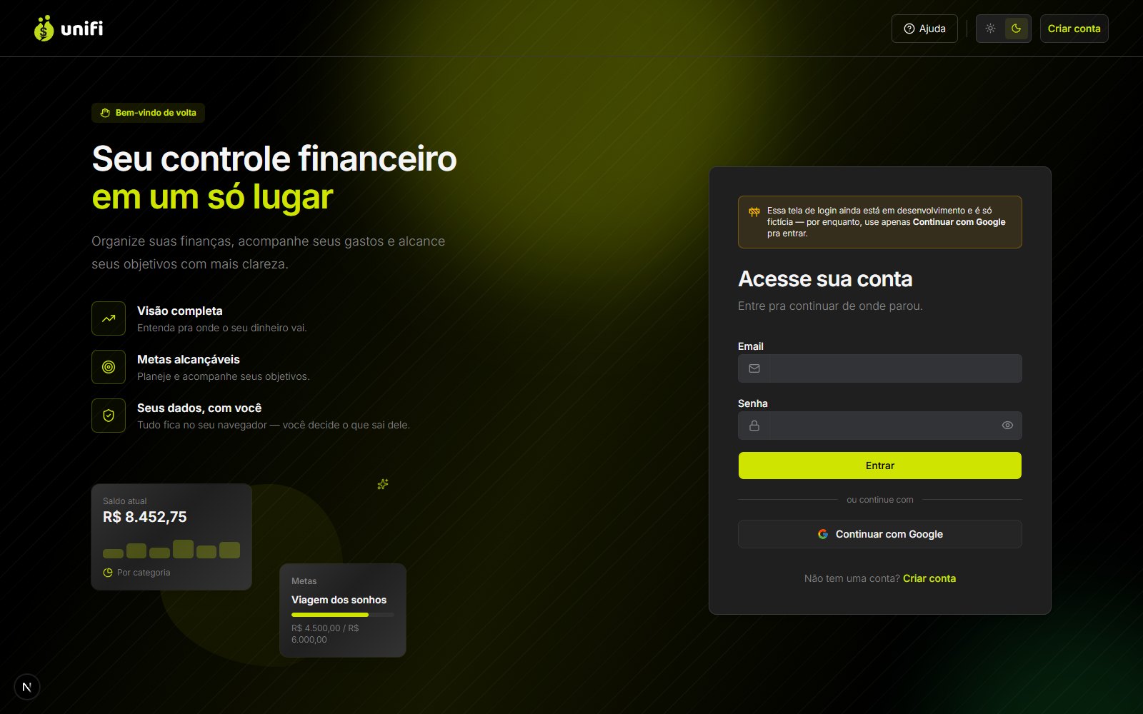 Entrada na conta