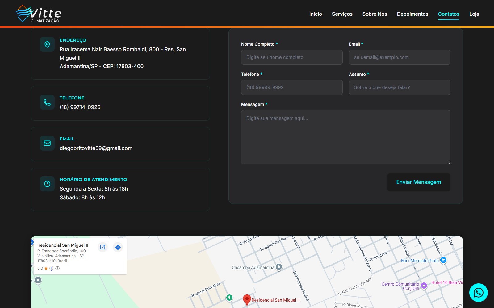 Contato com mapa e formulário
